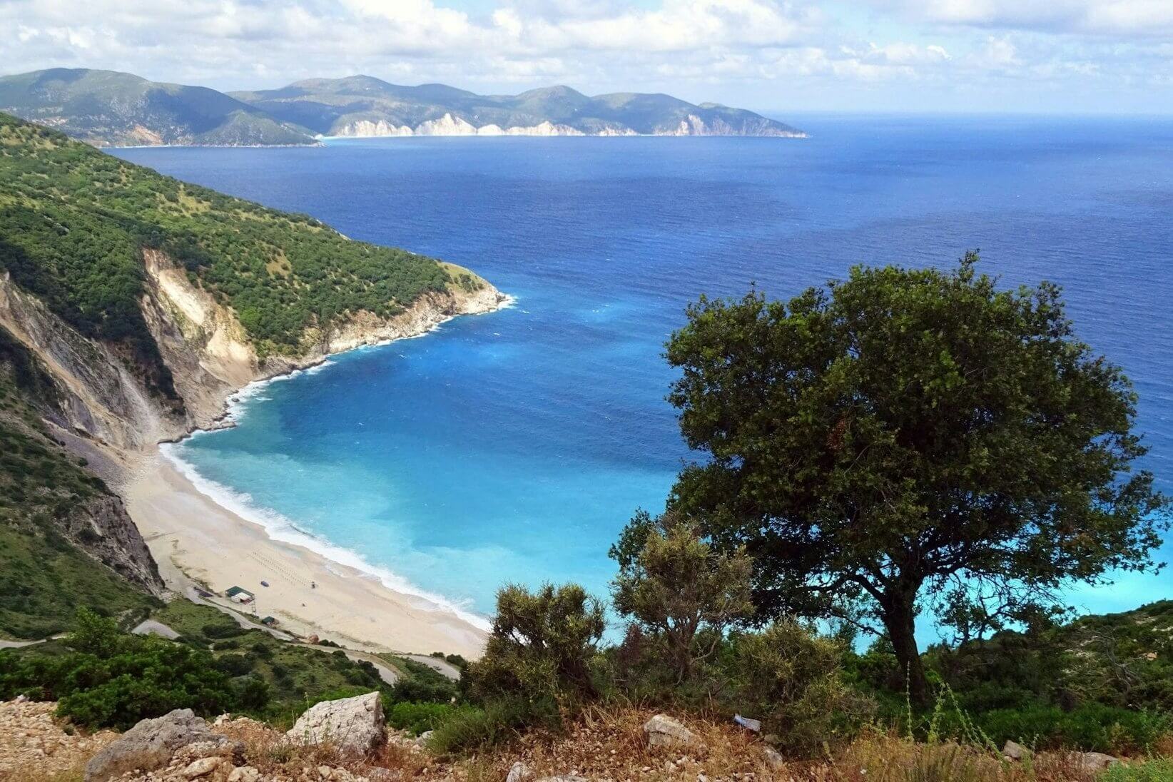 Scenic view of a beautiful Ionian Island beach in Greece, ideal for turtle conservation programs for high school students.