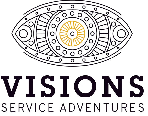 Logo of Visions Service Adventures featuring an eye design, symbolizing exploration and community service opportunities.
